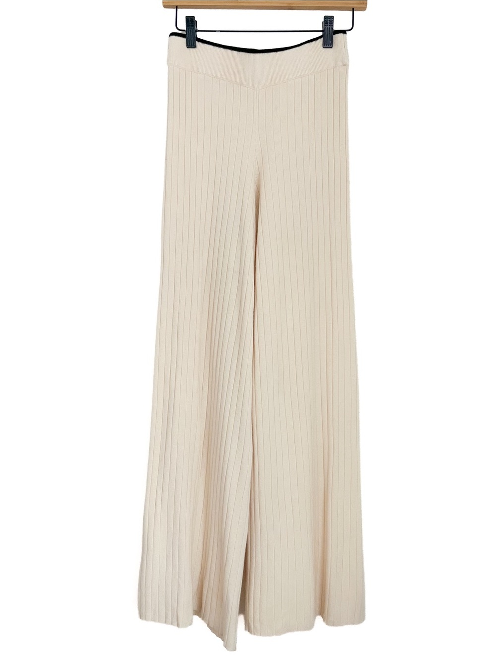 Marled Cream Ribbed Knit Wide-Leg Sweater Pants | XS